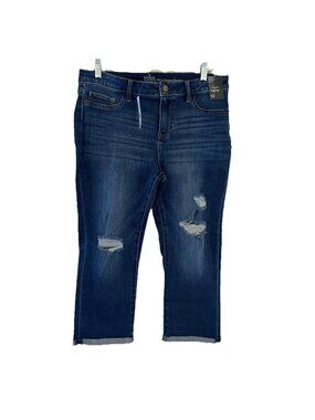 Soho Womens Curvy Cropped Denim Capris Legging Size 12 Stretch Distressed NWT